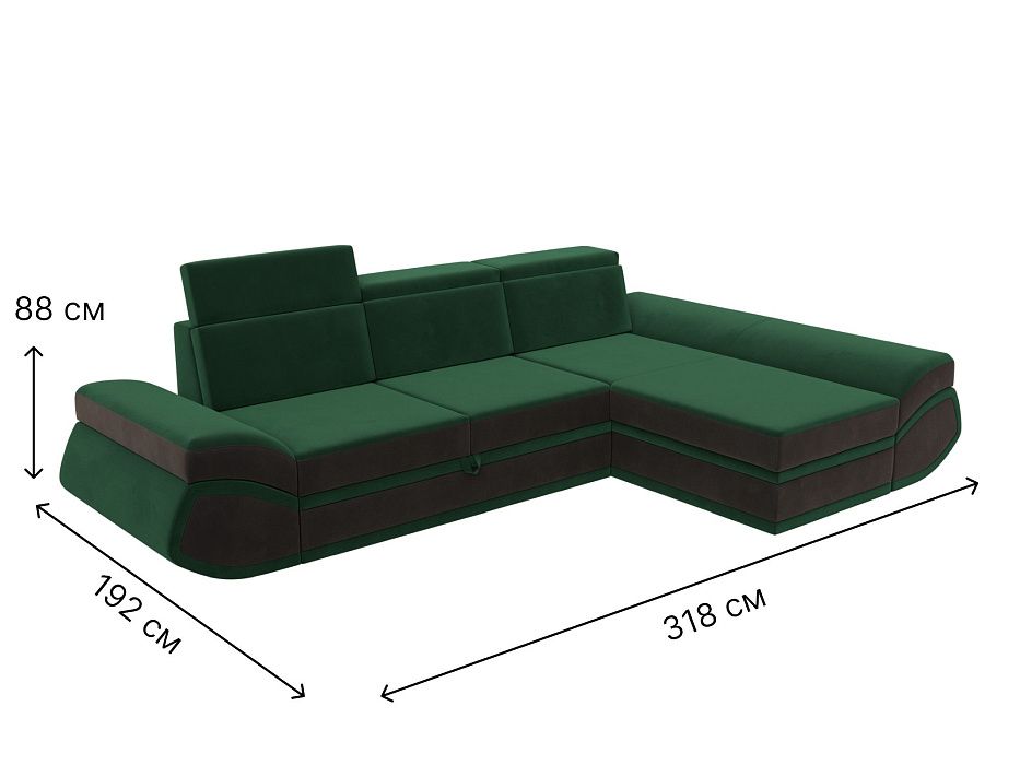 Диван угловой Лига-032 правый угол (seven 626 зеленый;seven 727 коричневый)