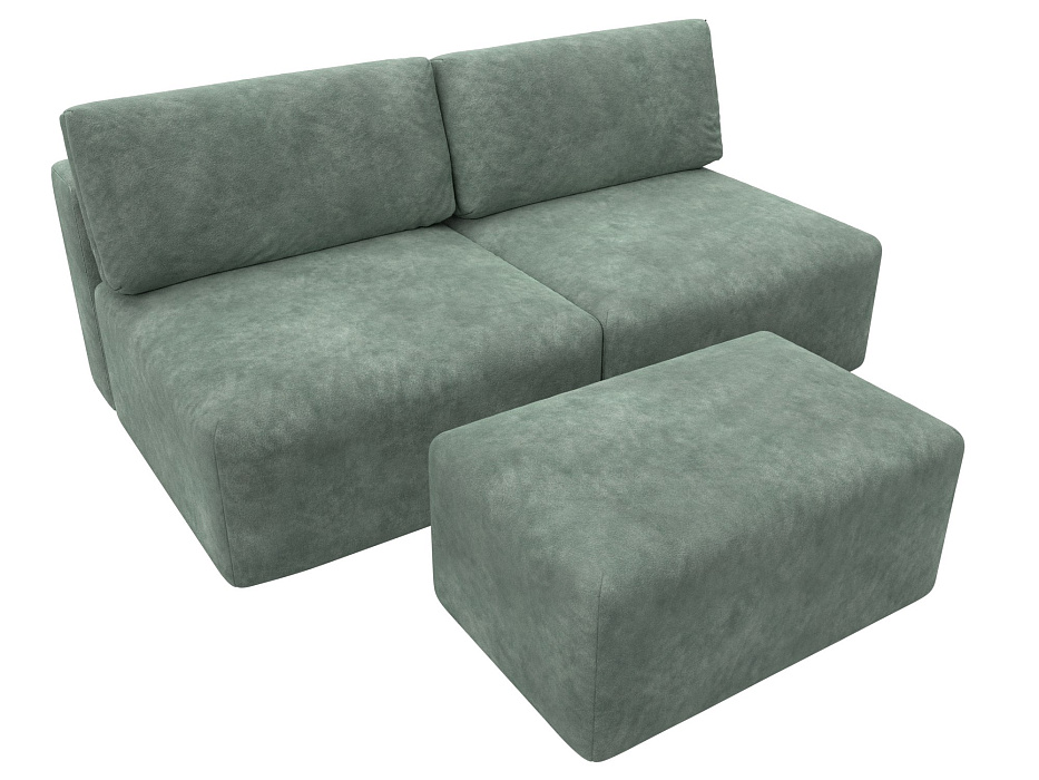 Диван прямой модульный с пуфом Лига-060 НПБ (brut 08 зеленый)