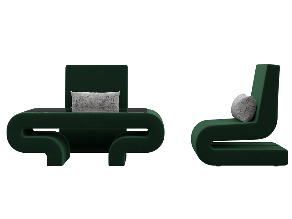 Набор Волна-3 (стол, 2 кресла) (seven 626 зеленый;seven 17 серый)