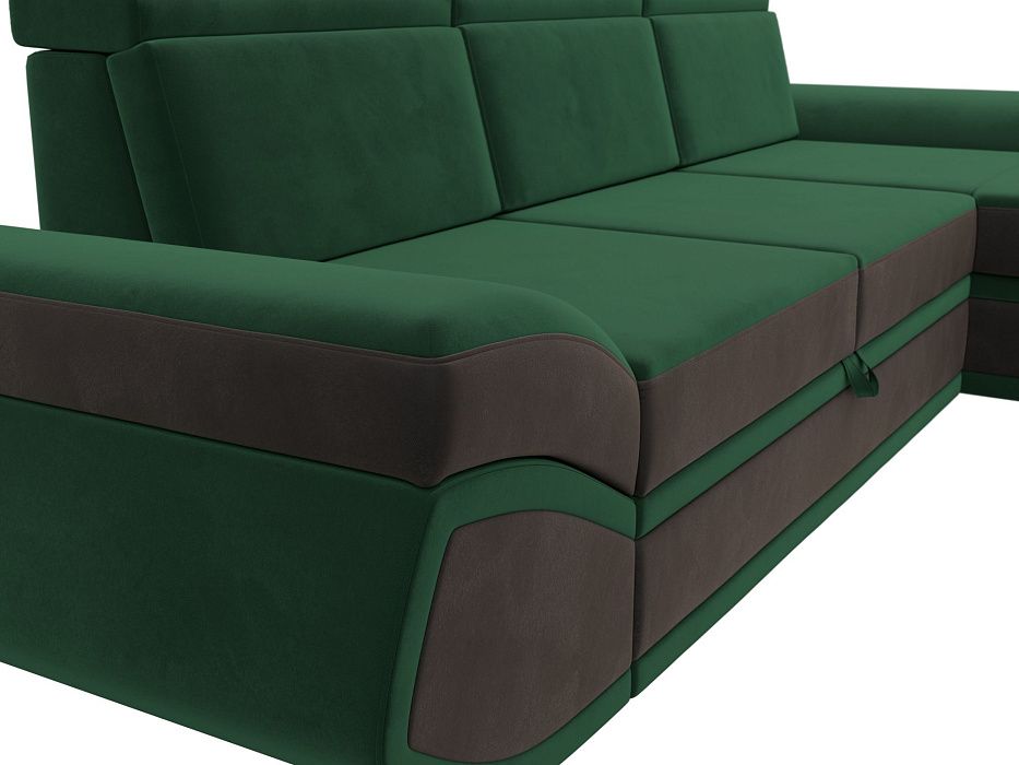 Диван угловой Лига-032 правый угол (seven 626 зеленый;seven 727 коричневый)