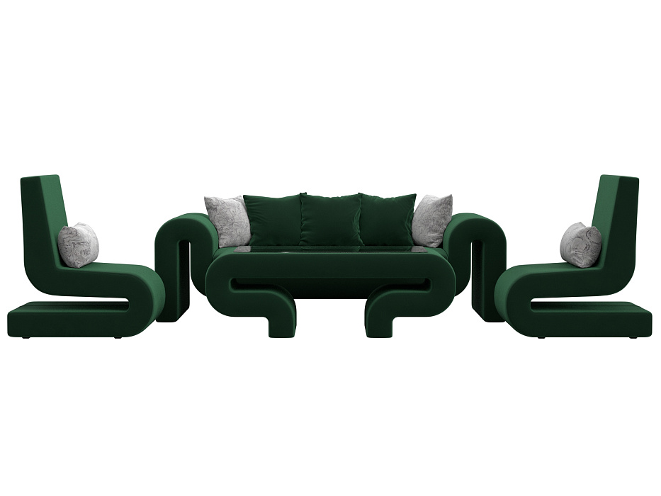 Набор Волна-2 (стол, диван, 2 кресла) (seven 626 зеленый;seven 17 серый)