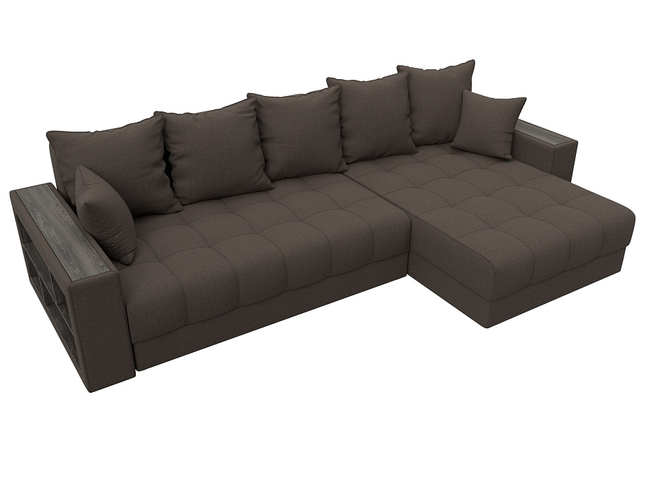 Диван угловой с декором и полкой Лига-050 НПБ (амур 05 коричневый)