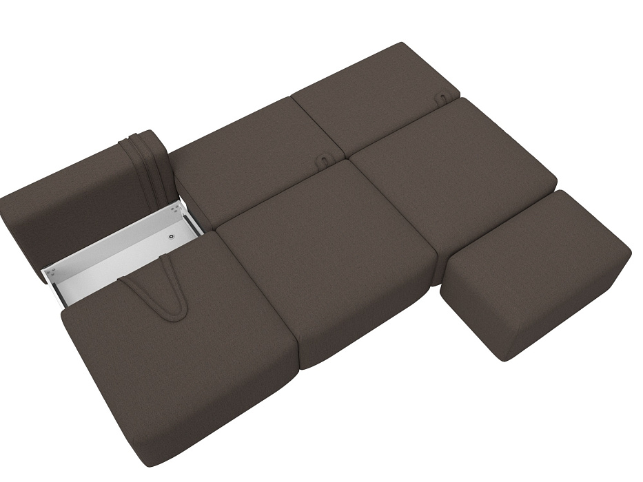 Диван прямой модульный с пуфом Лига-060 НПБ Лонг (амур 05 коричневый)