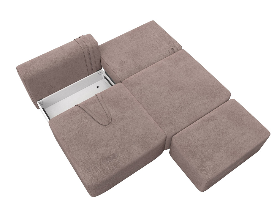 Диван прямой модульный с пуфом Лига-060 НПБ (tower 05 бежевый)