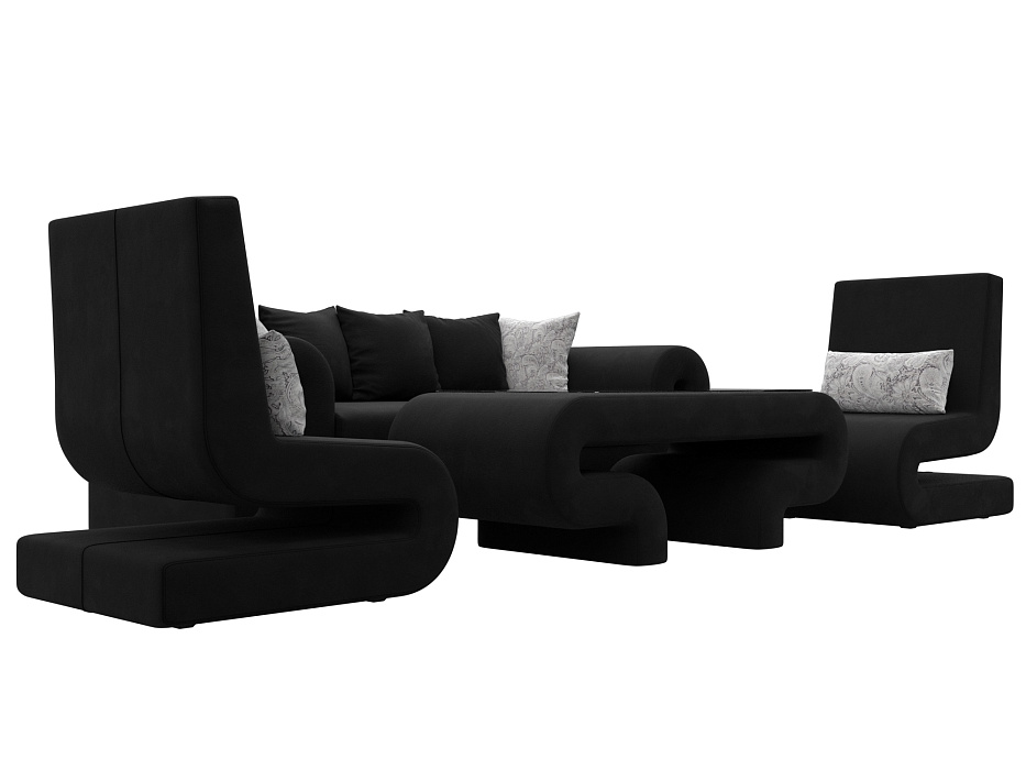 Набор Волна-2 (стол, диван, 2 кресла) (черный;серый)