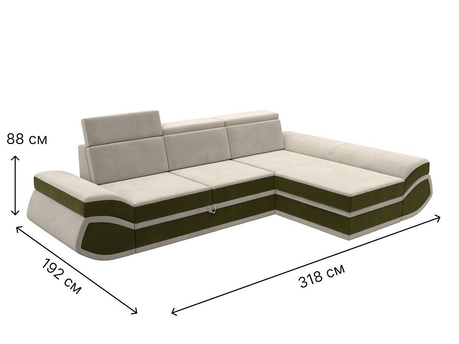 Диван угловой Лига-032 правый угол (бежевый;зеленый)