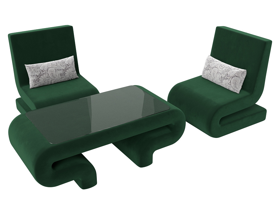 Набор Волна-3 (стол, 2 кресла) (seven 626 зеленый;seven 17 серый)