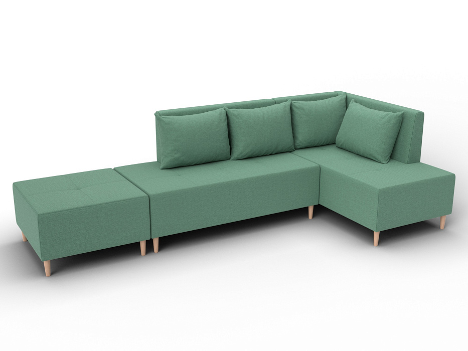 Диван угловой модульный с пуфом Лига-126 угол правый (амур 11 зеленый)