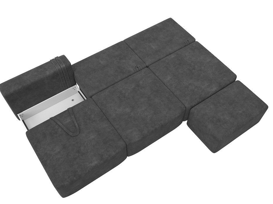 Диван прямой модульный с пуфом Лига-060 НПБ Лонг (brut 16 темно-серый)