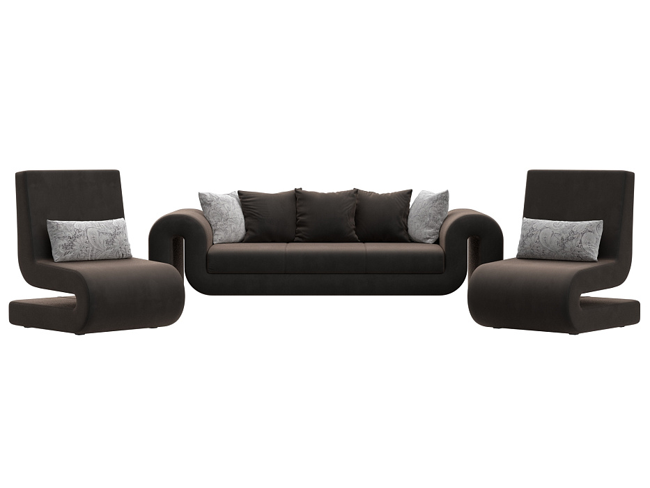 Набор Волна-1 (диван, 2 кресла) (seven 727 коричневый;seven 17 серый)